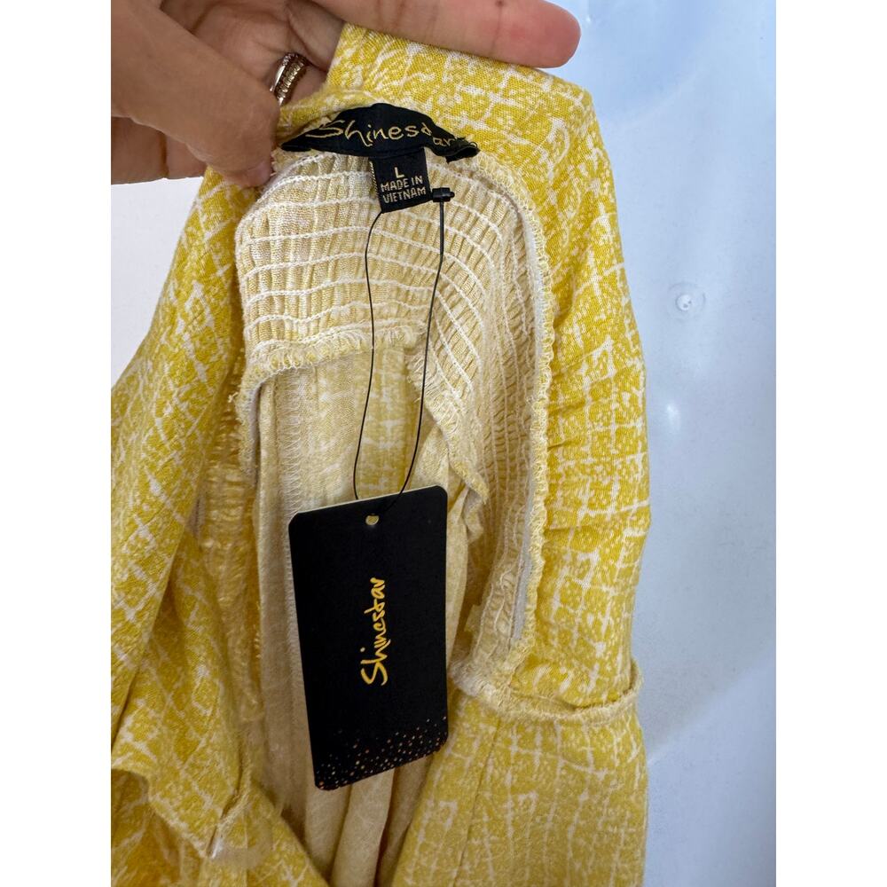 Shinestar NWT Yellow Tie Shoulder Wide Leg Resort Jumpsuit Large - Picture 7 of 8